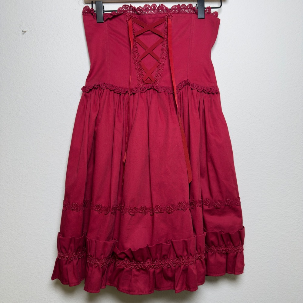 Alice and the‎ Pirates Women Rosalie Corset Skirt Red Lace Ruffle Lolita Jumper - Picture 2 of 12